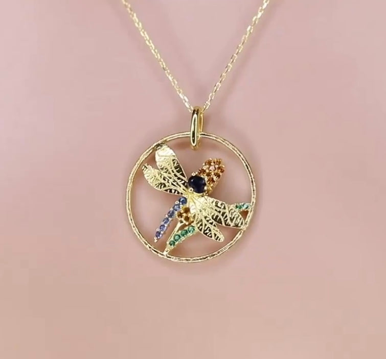 Dragonfly on a Wheat Pendant 