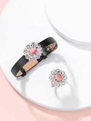 Leather bracelet with pink charm - dual use