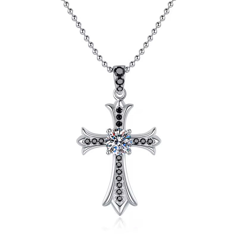Collar Crucifijo con Moissanitas negras