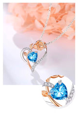 Collar de rosa y corazón azul de cristal Swarovski