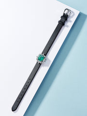 Leather bracelet with green charm - dual use