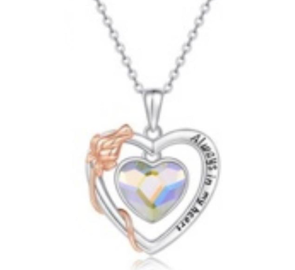 Iridescent &amp; Pink Heart Necklace 