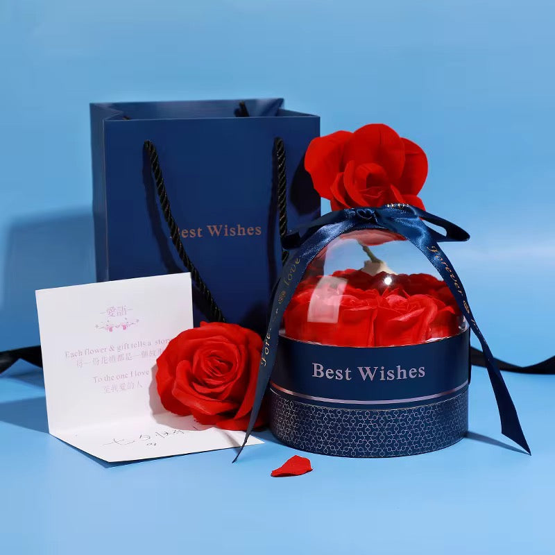 Caja Azul con Rosa para Sets
