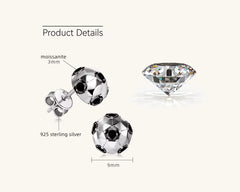 Aretes stud de balón de fútbol con Moissanitas negras