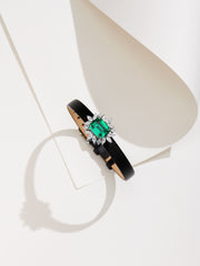 Leather bracelet with green charm - dual use