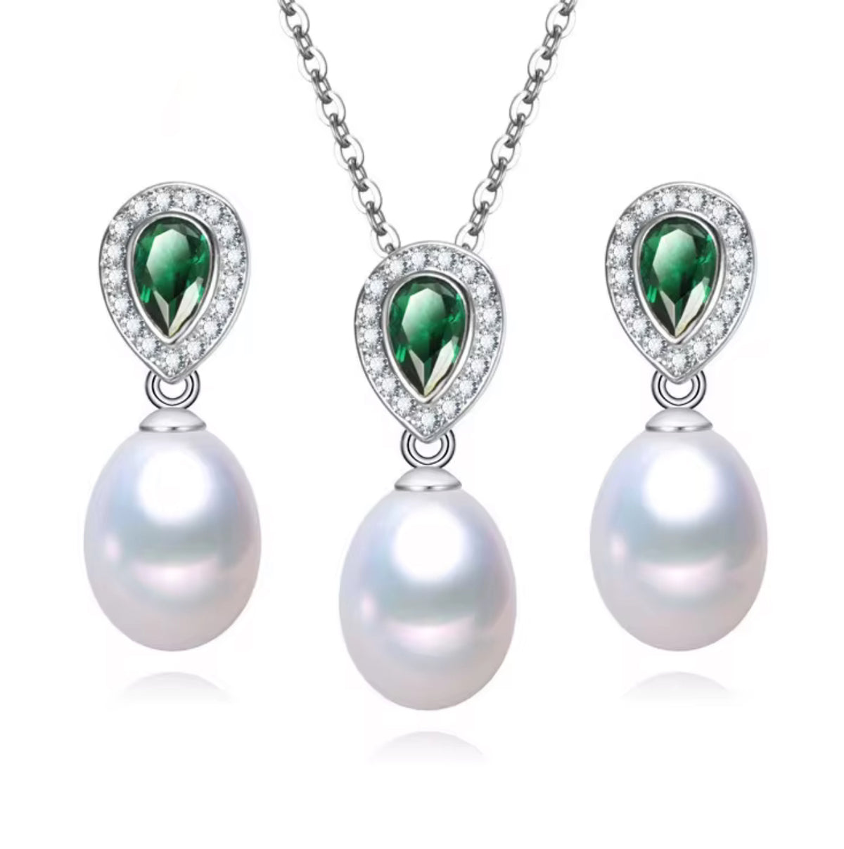 Set de Perlas gota verde