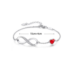 Red Heart & Infinity Bracelet - Silver