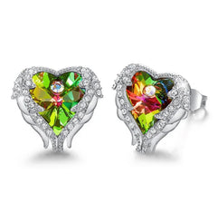Heart Earrings with Iridescent Green Wings