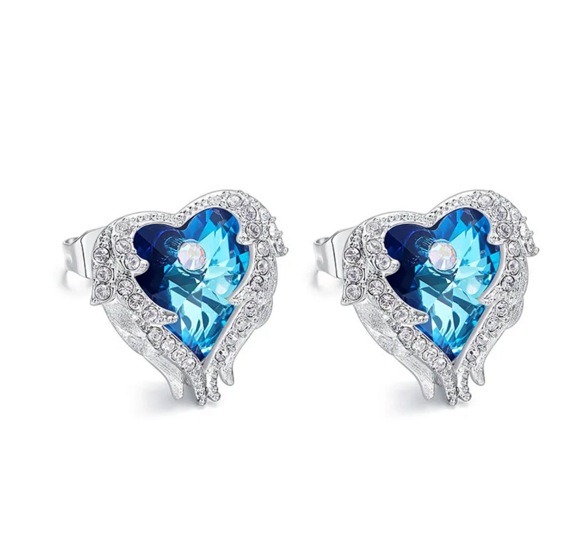 Ocean Blue Winged Heart Earrings