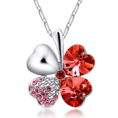 Red Clover Necklace with Swarovski Crystals