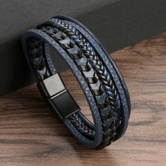 Blue and Black Leather Bracelet 