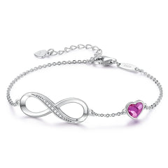 Magenta Heart &amp; Infinity Bracelet - Silver 