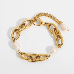 Pulsera de Eslabones con Perlas de Agua Dulce