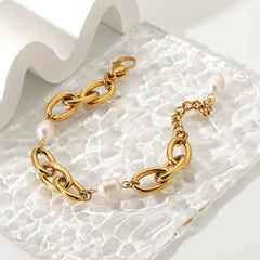 Pulsera de Eslabones con Perlas de Agua Dulce