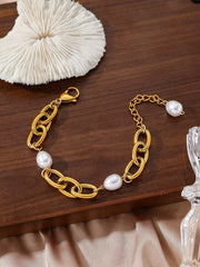 Pulsera de Eslabones con Perlas de Agua Dulce
