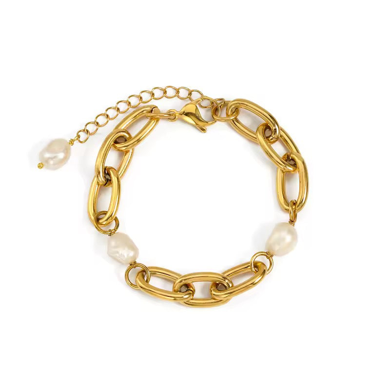 Pulsera de Eslabones con Perlas de Agua Dulce