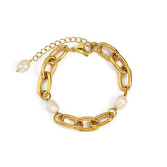Pulsera de Eslabones con Perlas de Agua Dulce