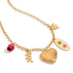 Collar charms de Corazón y flores relicario/locket para fotos