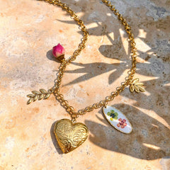 Collar charms de Corazón y flores relicario/locket para fotos
