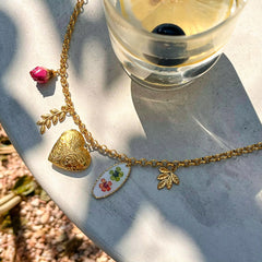 Collar charms de Corazón y flores relicario/locket para fotos