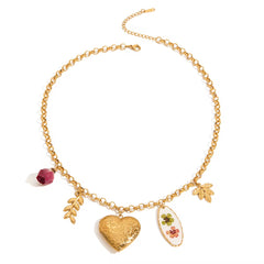 Collar charms de Corazón y flores relicario/locket para fotos