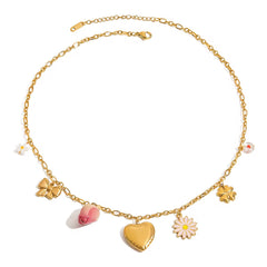 Collar charms de Flores con relicario/locket