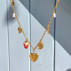 Collar charms de Flores con relicario/locket