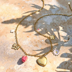 Collar charms de Flores con relicario/locket