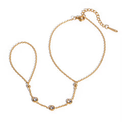 Pulsera con anillo de 3 cristales transparentes