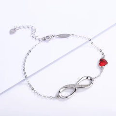 Red Heart & Infinity Bracelet - Silver