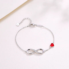Red Heart & Infinity Bracelet - Silver