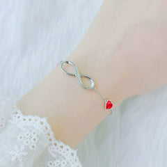 Red Heart & Infinity Bracelet - Silver