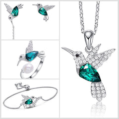 Set Felicidad del Colibrí (collar, aretes, pulsera y anillo)