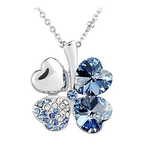 Blue Clover Necklace with Swarovski Crystals