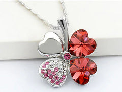 Red Clover Necklace with Swarovski Crystals