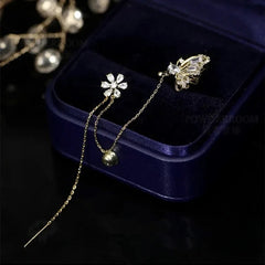 Butterfly &amp; Flower Earcuff with Crystal Dot 