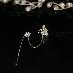 Butterfly &amp; Flower Earcuff with Crystal Dot 