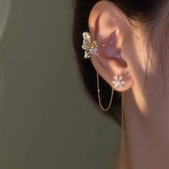 Butterfly &amp; Flower Earcuff with Crystal Dot 
