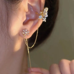 Butterfly &amp; Flower Earcuff with Crystal Dot 