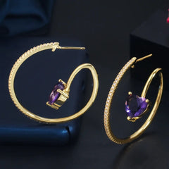 Purple Amethyst Heart Hoops 