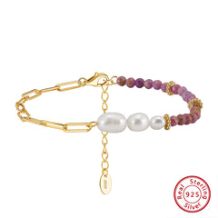 Link Bracelet with Pearls and Mica 