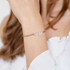 Link Bracelet with Pearls and Mica 