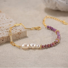 Link Bracelet with Pearls and Mica 