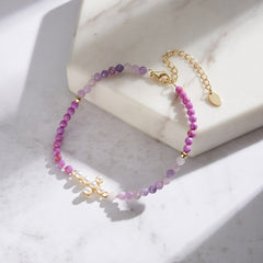 Cross Bracelet with Pearls and Mica 