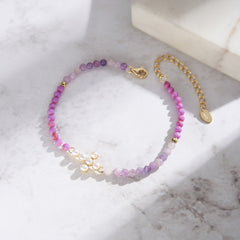 Cross Bracelet with Pearls and Mica 