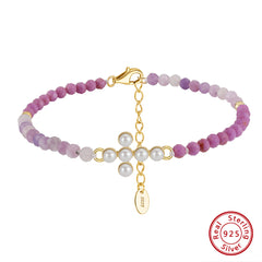 Cross Bracelet with Pearls and Mica 