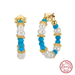 Turquoise and Pearl Hoops 