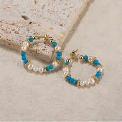 Turquoise and Pearl Hoops 