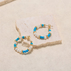 Turquoise and Pearl Hoops 