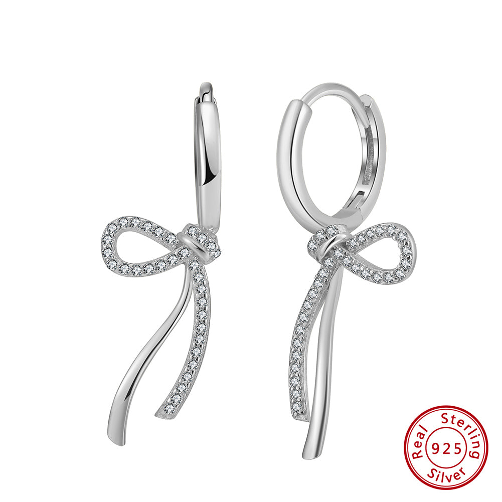 Coquette Bow Hoops - Silver 